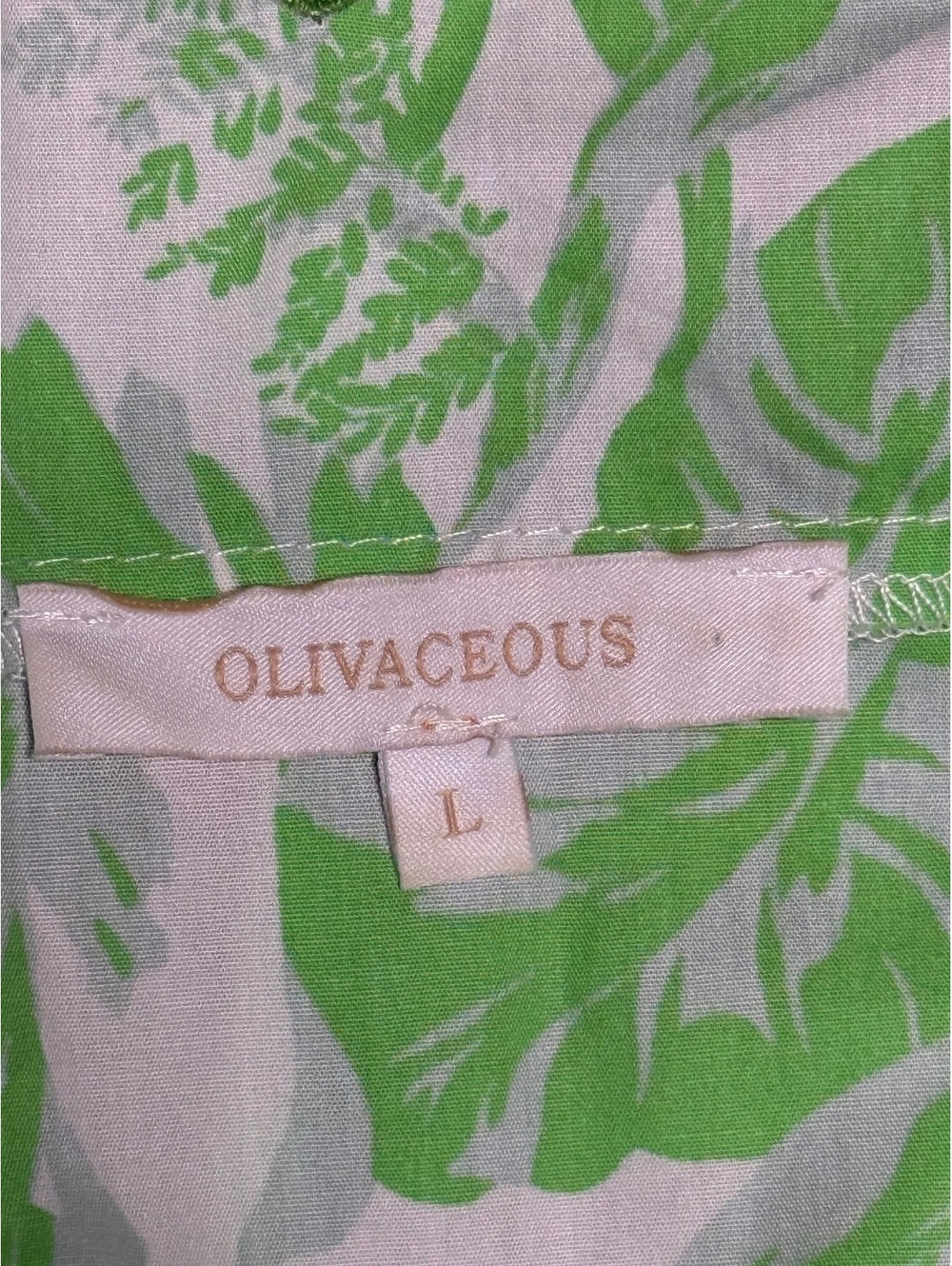 Olivaceous Green and White Floral Puff Sleeve Top, Size L - Picture 2 of 5